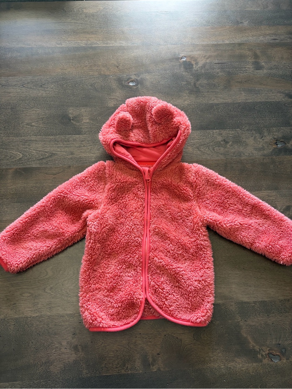 Toddler Plush Hooded Jacket in Coral Pink